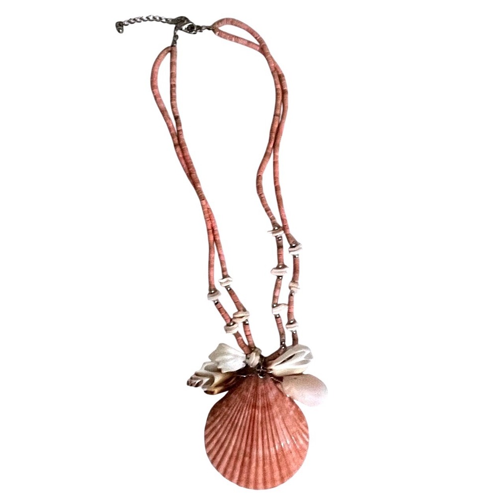 Shell Bead Pendant Necklace Coral Pink Coastal Beach Statement Pendant Boho